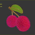 Cartoon Scene Featuring Two Red Spiky Fruits With Green Leaf And Brown Stem
