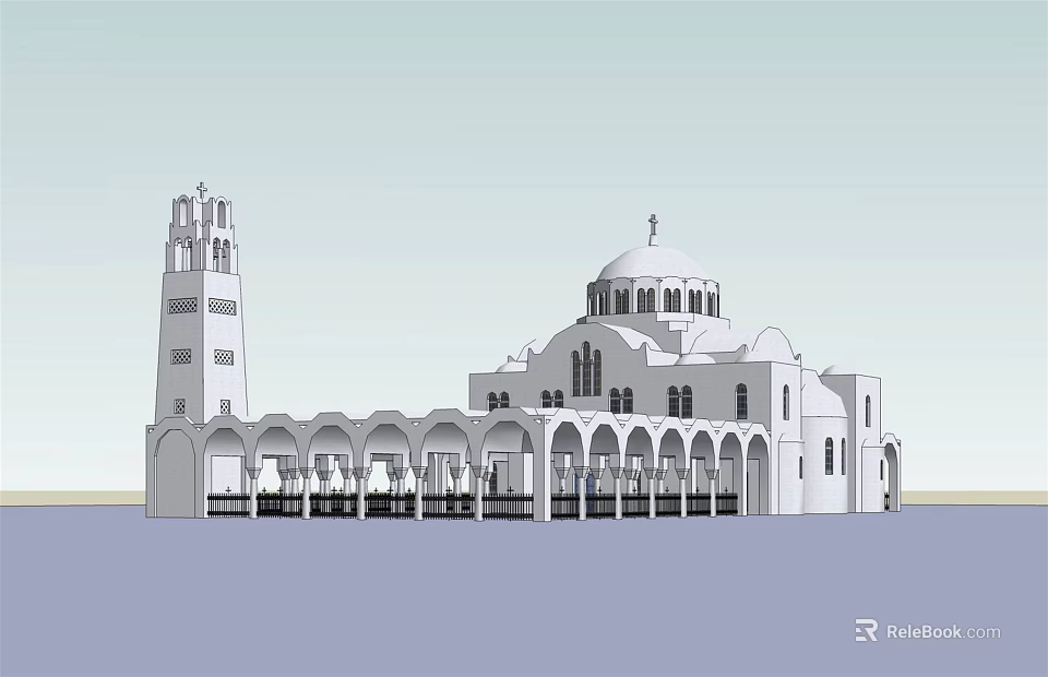Ancient Historic Architecture With Dome Tower Arcaded Porch And Windows 3d model 