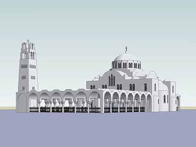 Ancient Historic Architecture With Dome Tower Arcaded Porch And Windows 3d model