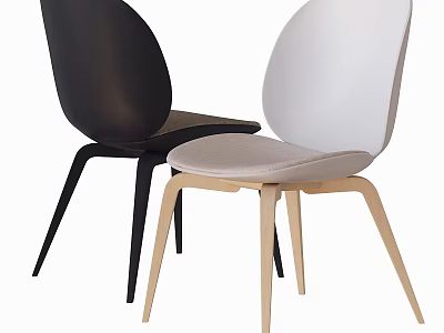 Modern Minimalist Single Chair With Curved Backrest Wooden Legs And Black White Design 3d model