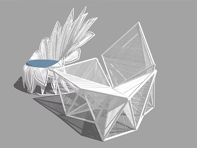 Modern Geometric Single Chair With Wireframe Design Blue Cushion And Hollow Structure 3d model