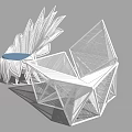 Modern Geometric Single Chair With Wireframe Design Blue Cushion And Hollow Structure