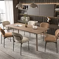 Modern Dining Table Set with Upholstered Chairs Pendant Lights and Bookshelves Floor to Ceiling Windows