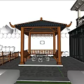 Garden Courtyard With Wooden Pavilion Swimming Pool Stone Path Greenery And Modern Building