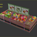 Daily Necessities Wooden Fruit Display Shelf With Fresh Fruits And Digital Screens Showing Vegetable