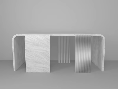 Sleek White Marble Kitchen Island With Curved Edges And Vertical Striped Panels 3d model