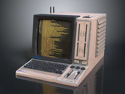 Old Vintage Portable Computer Featuring Code Display Screen Keyboard Antennas and Control Buttons 3d model