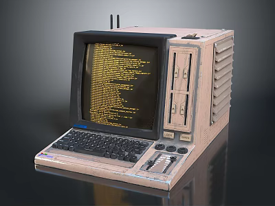 Old Vintage Portable Computer Featuring Code Display Screen Keyboard Antennas and Control Buttons 3d model