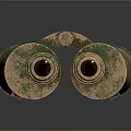 Vintage Rusty Binoculars With Green Patina On Black Reflective Surface 3d model