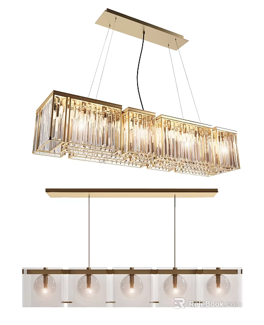 Modern Crystal Chandelier With Gold Frame Rectangular Design For Dining Room Lighting 3d model