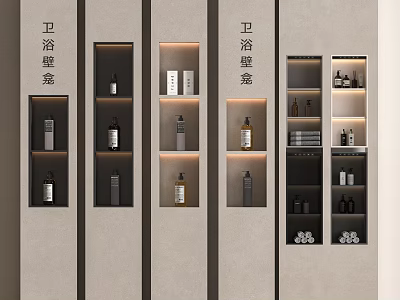 Modern Bathroom Niche Design With Built in Shelves And Toiletries Storage 3d model
