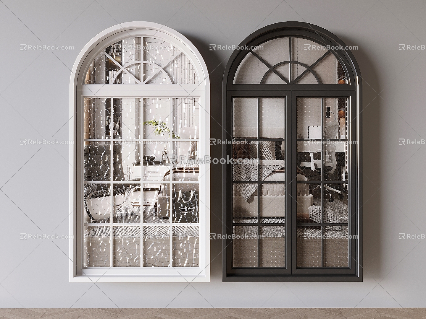 French Curved Windows French Curved Flat Windows French Floor-to-Floor Windows 3d model