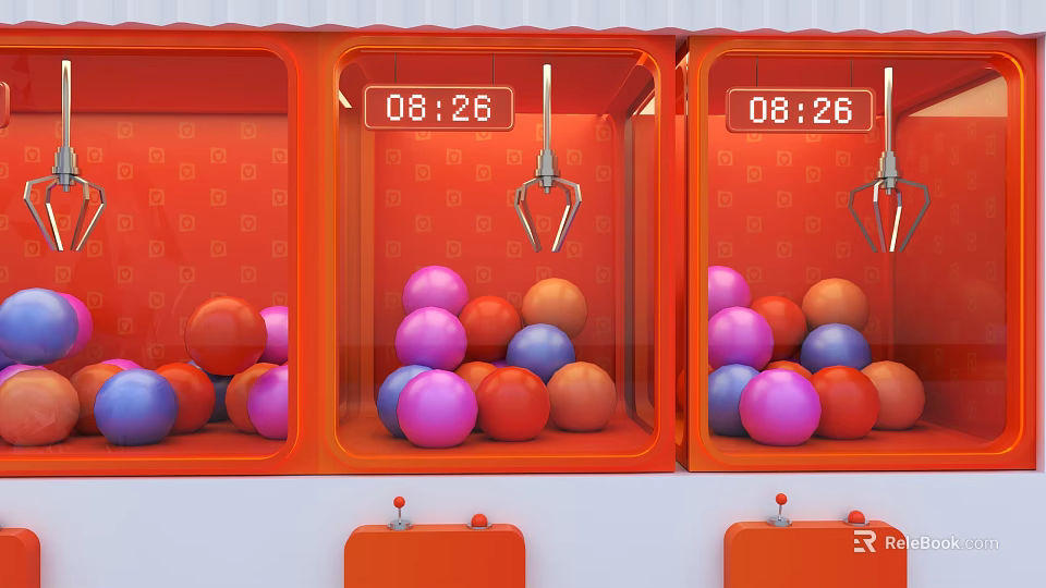 Orange Claw Machine With Colorful Balls Mechanical Claw And Digital Time 3d model 