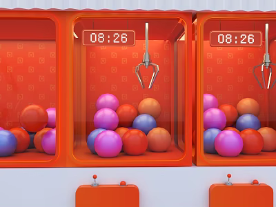 Orange Claw Machine With Colorful Balls Mechanical Claw And Digital Time 3d model