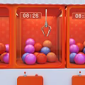 Orange Claw Machine With Colorful Balls Mechanical Claw And Digital Time