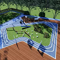Serene Residential Landscape With Curved Pathways Green Lawns Wooden Deck And Trees