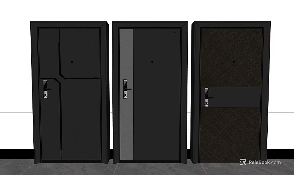Modern Black Hinged Doors Design For Home Interior With Textured Panels And Sleek Finish 3d model 