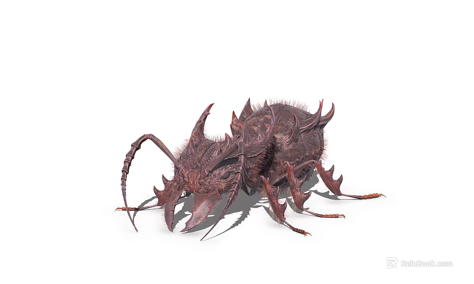 Fierce Reptile 3D Rendering With Spiky Body Long Antennae And Large Mandibles 3d model 