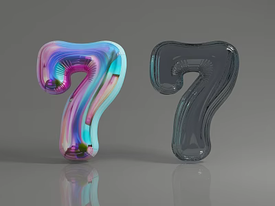 Colorful And Dark Number 7 Shaped Balloons With Glossy Reflective Surface 3d model
