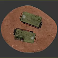 Two Green Military Equipment Boxes With Open Lid And Wheels On Red Ground