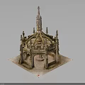 Gothic Style Architectural Model With Ornate Spire Carved Arches And Square Base