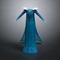 Elegant Blue Long Sleeve Gown With White Collar Flowing Skirt And Sparkling Details
