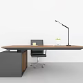 Modern Office Desk with Wooden Top Desk Lamp Mug Small Plant and Rolling Office Chair