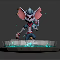 Cute Game and Movie Character With Pink Ears Blue Outfit Holding Device Glowing Circular Base