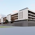 Modern Office Building With White Exterior Multiple Floors Window Design And Lawn Area