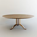Oval Wooden Top Dining Table With Three Legged Metal Base Design 3d model