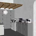 Modern Office Space with Wooden Ceiling Lockers Desk Printers and File Cabinets
