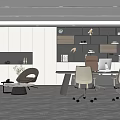 Modern Office Interior Design With Desk Chair Bookshelf Sofa And Coffee Table