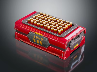 Red Metal Military Weapon Ammo Box with Stacked Ammunition Rounds 3d model