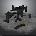 Tactical Weapons Including Two Black Guns With Bullets And Magazines On Snowy Ground