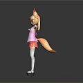 Anime Style 3D Character Girl With Fox Ears In Pink Kimono Top And Red Skirt