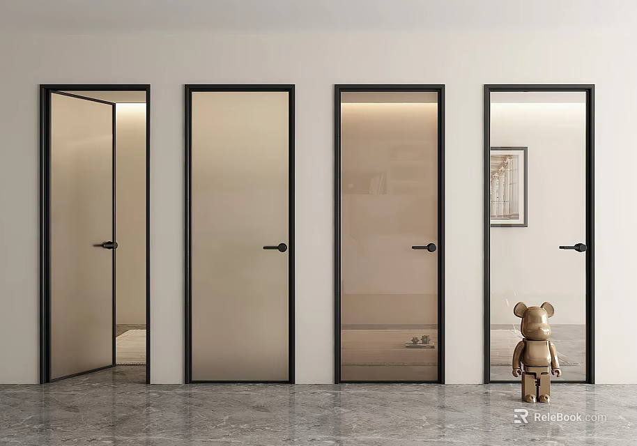 Modern Interior Hinged Doors With Glass Panels Black Frames And Sleek Design 3d model
