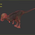 Green Dinosaur Model With Pink Head Standing Posture On Gray Background 3d model