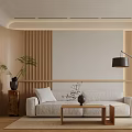 Modern Living And Dining Room Design With Beige Sofa Coffee Table Dining Chairs And Plants