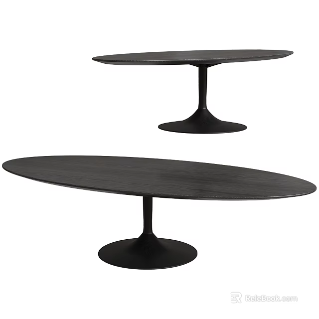 Modern Black Oval Dining Tables With Pedestal Base And Smooth Wooden Surface 3d model 