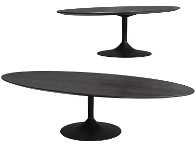 Modern Black Oval Dining Tables With Pedestal Base And Smooth Wooden Surface 3d model