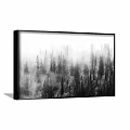 Monochrome Misty Forest Landscape Painting With Dense Trees Framed On Wall