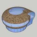 Round Shaped Architectural Structure With Thatched Roof And Central Circular Opening Glass Windows