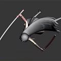 Anime Female Character With Long Black Hair Wielding Dual Swords In Action Pose