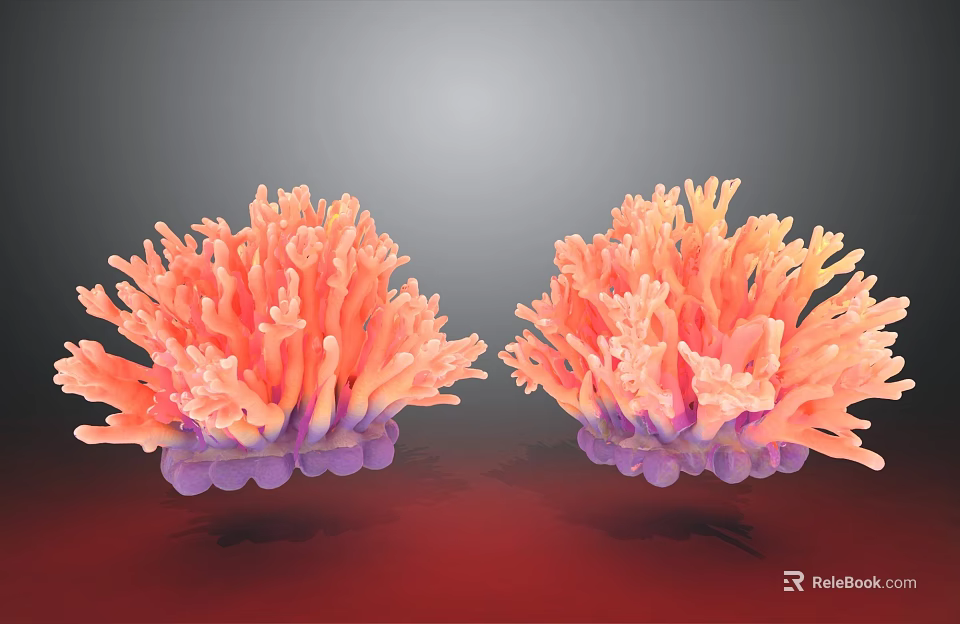 Aquatic Plants Vibrant Branching Coral with Orange Red and Purple Hues in Natural Marine Setting 3d model 