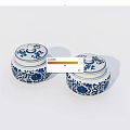 Blue and White Floral Patterned Lidded Ceramic Vessels for Home Decoration 3d model