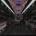 Clothing Store Interior Design With Colorful Patterned Ceiling Shelves Central Display Table And Wooden Flooring
