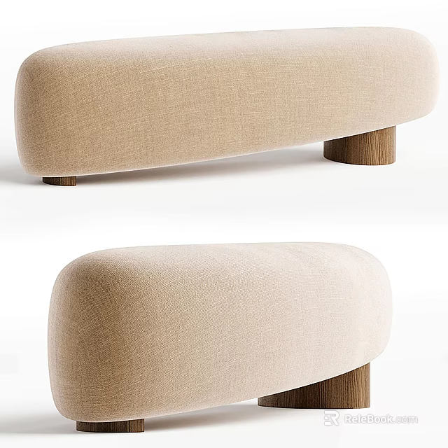 Beige Fabric Sofa Stool With Wooden Legs Modern Minimalist Home Decor 3d model 