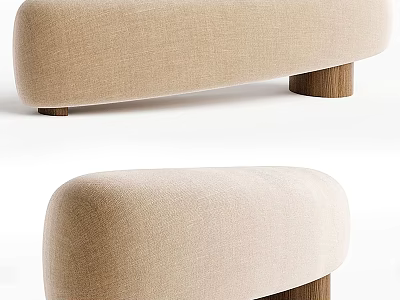Beige Fabric Sofa Stool With Wooden Legs Modern Minimalist Home Decor 3d model