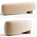 Beige Fabric Sofa Stool With Wooden Legs Modern Minimalist Home Decor
