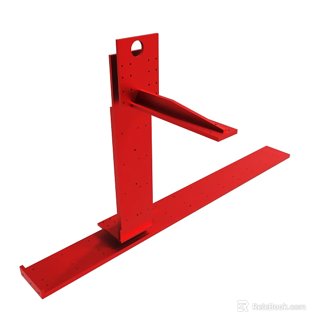 Red Metal Mechanical Bracket With Vertical Post And Horizontal Base Plate 3d model 